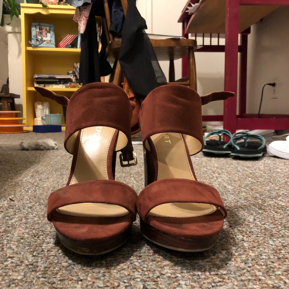 Brown suede heels
